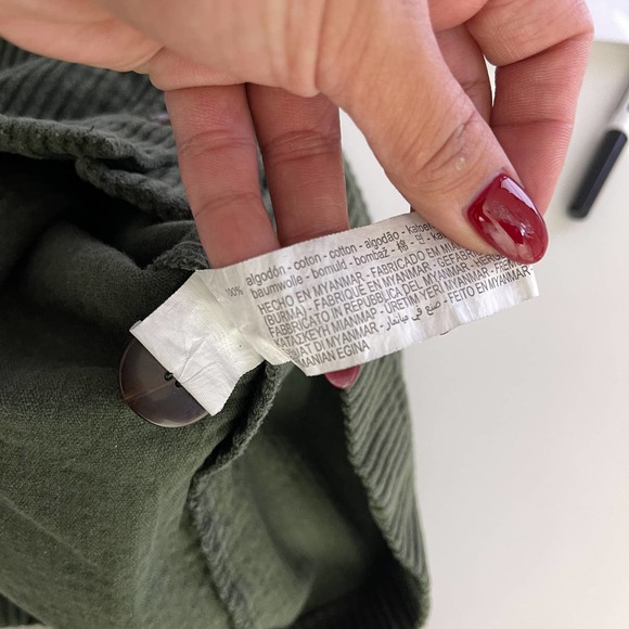 Zara Womens (S) TRF Corduroy Mini Button Front A-Line Cotton Skirt Green - Picture 7 of 9